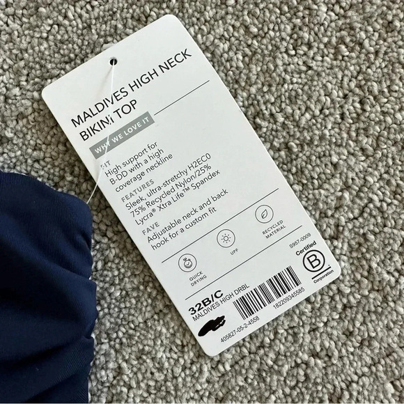 NWT Athleta 32 B/C Blue Maldives High Neck Bikini Top - Picture 5 of 8